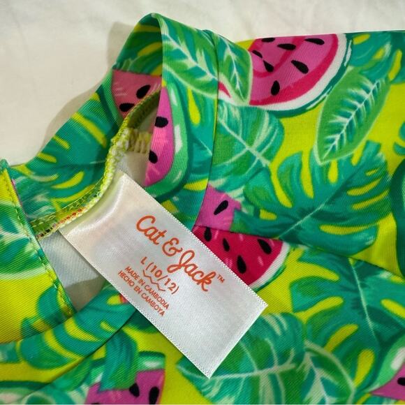 Cat & Jack Green and Pink Tropical Rashguard L  (10/12) - Picture 3 of 9